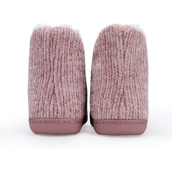 Women's Winter Warm Fluffy Fur Lined Plush Pink Bootie Slippers Shoes - Picture 6 of 8